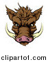 Vector Illustration of a Brown Aggressive Boar Mascot Face by AtStockIllustration