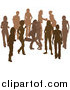 Vector Illustration of a Brown Group of Silhouetted People Hanging out in a Crowd, Two Friends Hugging by AtStockIllustration