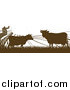 Vector Illustration of a Brown Silhouetted Farm House with Cows and Fields by AtStockIllustration