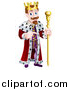 Vector Illustration of a Brunette White King Holding a Scepter and Pointing to the Right by AtStockIllustration