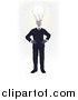 Vector Illustration of a Businessman with a Lightbulb Head Standing with His Hands on His Hips by AtStockIllustration