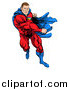 Vector Illustration of a Cacuasian Muscular Super Hero Man Running and Punching by AtStockIllustration