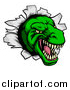 Vector Illustration of a Cartoon Angry Green Tyrannosaurus Rex Dino Head Breaking Through a Wall by AtStockIllustration