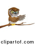 Vector Illustration of a Cartoon Bespectacled Owl Perched on a Branch and Presenting by AtStockIllustration