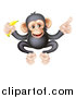 Vector Illustration of a Cartoon Black and Tan Happy Baby Chimpanzee Monkey Holding a Banana and Pointing by AtStockIllustration