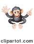 Vector Illustration of a Cartoon Black and Tan Happy Baby Chimpanzee Monkey Waving and Pointing by AtStockIllustration