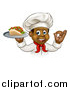 Vector Illustration of a Cartoon Black Male Chef Holding a Souvlaki Kebab Sandwich on a Tray and Gesturing Perfect by AtStockIllustration