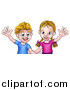Vector Illustration of a Cartoon Caucasian Brother and Sister Waving by AtStockIllustration