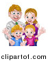 Vector Illustration of a Cartoon Caucasian Brother and Sister Waving with Their Mom and Dad by AtStockIllustration