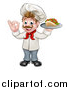 Vector Illustration of a Cartoon Caucasian Male Chef Holding a Kebab Sandwich on a Tray and Gesturing Okay by AtStockIllustration