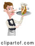 Vector Illustration of a Cartoon Caucasian Male Waiter Pointing and Holding a Kebab Sandwich on a Tray by AtStockIllustration