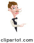 Vector Illustration of a Cartoon Caucasian Male Water with a Curling Mustache, Pointing Around a Sign by AtStockIllustration