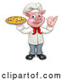 Vector Illustration of a Cartoon Chef Pig Mascot Hand Gesturing Perfect While Holding Fresh Pizza by AtStockIllustration
