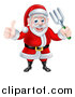 Vector Illustration of a Cartoon Christmas Santa Holding a Garden Fork and Giving a Thumb up 2 by AtStockIllustration