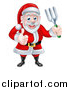 Vector Illustration of a Cartoon Christmas Santa Holding a Garden Fork and Giving a Thumb up by AtStockIllustration