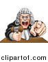 Vector Illustration of a Cartoon Fierce Angry Caucasian Male Judge Spitting, Holding a Gavel and Pointing at the Viewer by AtStockIllustration