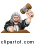 Vector Illustration of a Cartoon Fierce Angry White Male Judge Spitting, Holding a Gavel and Slamming His Fist down by AtStockIllustration