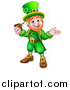 Vector Illustration of a Cartoon Friendly St Patricks Day Leprechaun Presenting and Holding a Pipe by AtStockIllustration