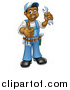 Vector Illustration of a Cartoon Full Length Black Male Plumber Holding a Wrench and Giving a Thumb up by AtStockIllustration