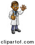Vector Illustration of a Cartoon Full Length Friendly Black Male Doctor Waving and Giving a Thumb up by AtStockIllustration