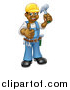 Vector Illustration of a Cartoon Full Length Happy Black Male Carpenter Holding a Hammer and Giving a Thumb up by AtStockIllustration