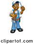 Vector Illustration of a Cartoon Full Length Happy Black Male Handyman Holding a Screwdriver and Giving a Thumb up by AtStockIllustration