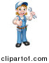 Vector Illustration of a Cartoon Full Length Happy White Female Mechanic Wearing a Hard Hat, Holding a Spanner Wrench and Giving a Thumb up by AtStockIllustration
