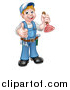 Vector Illustration of a Cartoon Full Length Happy White Male Plumber Holding a Plunger and Giving a Thumb up by AtStockIllustration