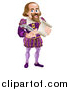 Vector Illustration of a Cartoon Full Length Happy William Shakespeare Holding a Scroll and Quill by AtStockIllustration