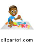 Vector Illustration of a Cartoon Happy Black Boy Kneeling and Painting Artwork by AtStockIllustration