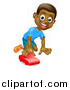 Vector Illustration of a Cartoon Happy Black Boy Playing with a Toy Car by AtStockIllustration