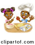 Vector Illustration of a Cartoon Happy Black Girl and Boy Making Frosting and Baking Star Cookies by AtStockIllustration