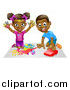 Vector Illustration of a Cartoon Happy Black Girl Painting with Her Hands and Boy Playing with a Toy Car by AtStockIllustration