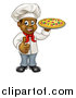 Vector Illustration of a Cartoon Happy Black Male Chef Giving a Thumb up and Holding a Pizza by AtStockIllustration