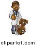 Vector Illustration of a Cartoon Happy Black Male Veterinarian Giving a Thumb up and Standing with a Dog and Cat by AtStockIllustration