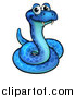 Vector Illustration of a Cartoon Happy Blue Coiled Snake by AtStockIllustration