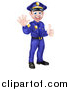 Vector Illustration of a Cartoon Happy Caucasian Male Police Officer Waving and Giving a Thumb up by AtStockIllustration