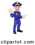 Vector Illustration of a Cartoon Happy Caucasian Male Police Officer Waving and Pointing by AtStockIllustration