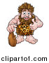 Vector Illustration of a Cartoon Happy Caveman Holding a Club and Giving a Thumb up by AtStockIllustration