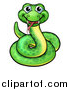 Vector Illustration of a Cartoon Happy Green Coiled Snake by AtStockIllustration