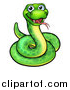 Vector Illustration of a Cartoon Happy Green Coiled Snake by AtStockIllustration