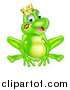 Vector Illustration of a Cartoon Happy Green Frog Prince with a Liptstick Kiss on His Cheek by AtStockIllustration