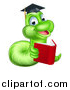 Vector Illustration of a Cartoon Happy Green Graduate Book Worm Reading by AtStockIllustration