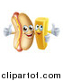 Vector Illustration of a Cartoon Happy Hot Dog Mascot and French Fry Character Giving Thumbs up by AtStockIllustration