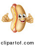 Vector Illustration of a Cartoon Happy Hot Dog Mascot with a Strip of Mustard, Giving Two Thumbs up by AtStockIllustration