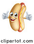 Vector Illustration of a Cartoon Happy Hot Dog Mascot with a Strip of Mustard, Giving Two Thumbs Up, Facing Left by AtStockIllustration