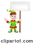Vector Illustration of a Cartoon Happy Male Christmas Elf Holding a Blank Sign by AtStockIllustration