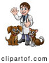 Vector Illustration of a Cartoon Happy May Veterinarian Standing with a Dog and Cat by AtStockIllustration