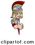 Vector Illustration of a Cartoon Happy Roman Soldier Giving a Thumb up Around a Sign by AtStockIllustration