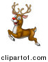 Vector Illustration of a Cartoon Happy Rudolph Red Nosed Reindeer Leaping or Flying by AtStockIllustration